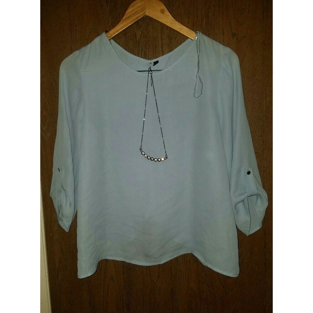 Juniors Light Blue Dress Shirt with Necklace Size Large